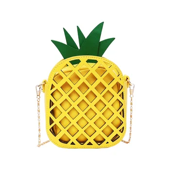 

mylb pu Leather Cute Handbag for Women Lovely Pineapple Bag with Chain Hollow Out Mini Women's Fruit Handbags purse for girls