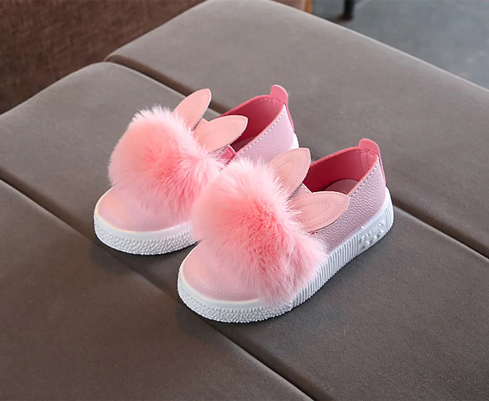Модные детские ботинки для маленьких девочек; кроссовки с кроличьими ушками; мягкая нескользящая обувь с милым кроликом для девочек; bottes enfant fille - Цвет: Pink