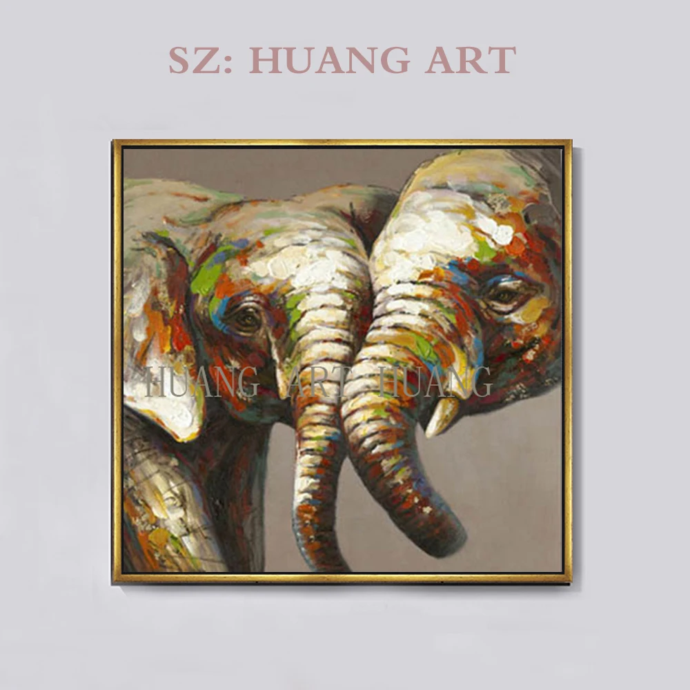 

Decorative Art Handmade Animal Oil Painting Canvas Wall Paintings Abstract Colorful Couple Elephant Picture Living Room Home D