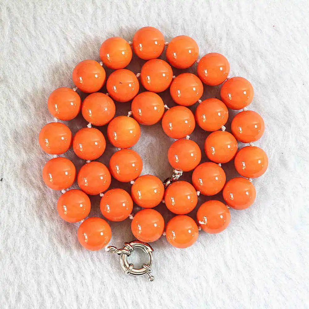 New orange artificial coral stone 8mm 10mm 12mm 14mm round beads fashion chains rope necklace diy jewelry making 18"B638 - Окраска металла: 10mm