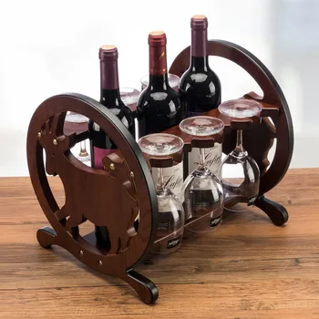 

Creative Twelve Chinese Zodiac Signs Goat Wine Red Wooden Red Wine Rack Three Bottles Holder