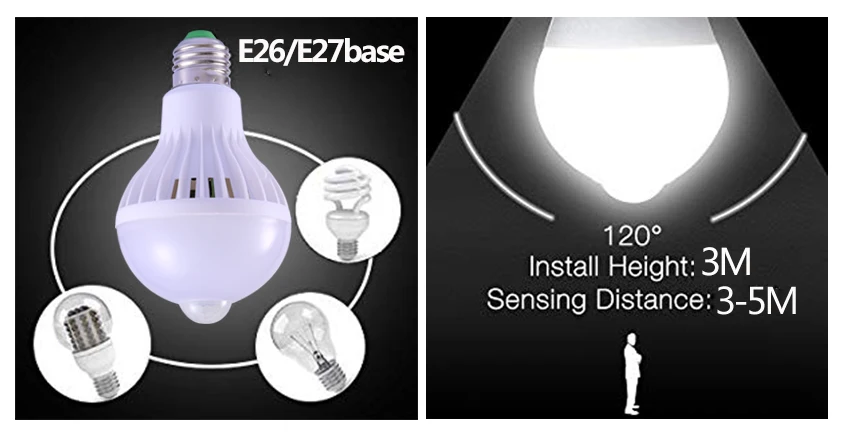 Светодио дный лампы E27 движения Сенсор светодио дный звук лампа с голосовым управлением 3 Вт 5 Вт 7 Вт 9 Вт светодио дный лампочки ампулы