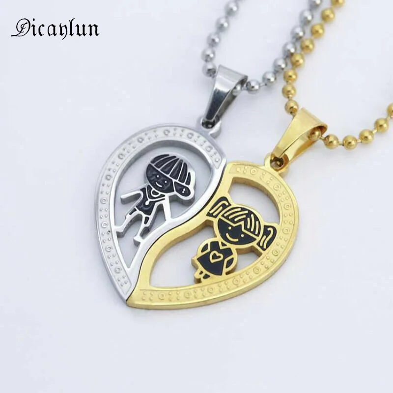 

Dicaylun Stainless Steel Split Broken Half Heart Necklace for Couples Boy Girl Heart Pendant Lovers Jewerly Valentine Gift 1 set