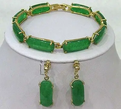 

Green jade Link Bracelet earrings Set>> plated watch wholesale Quartz jade CZ crystal