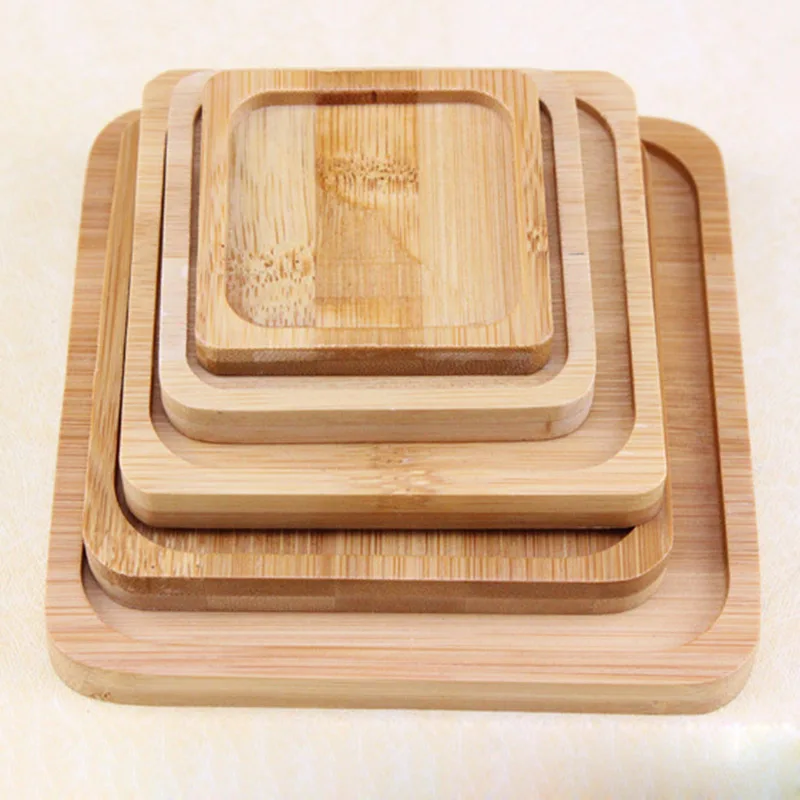 

Tray Bamboo Flower Pot Bonsai Gardening Home Square Accessories Practical Cup Holder E2S