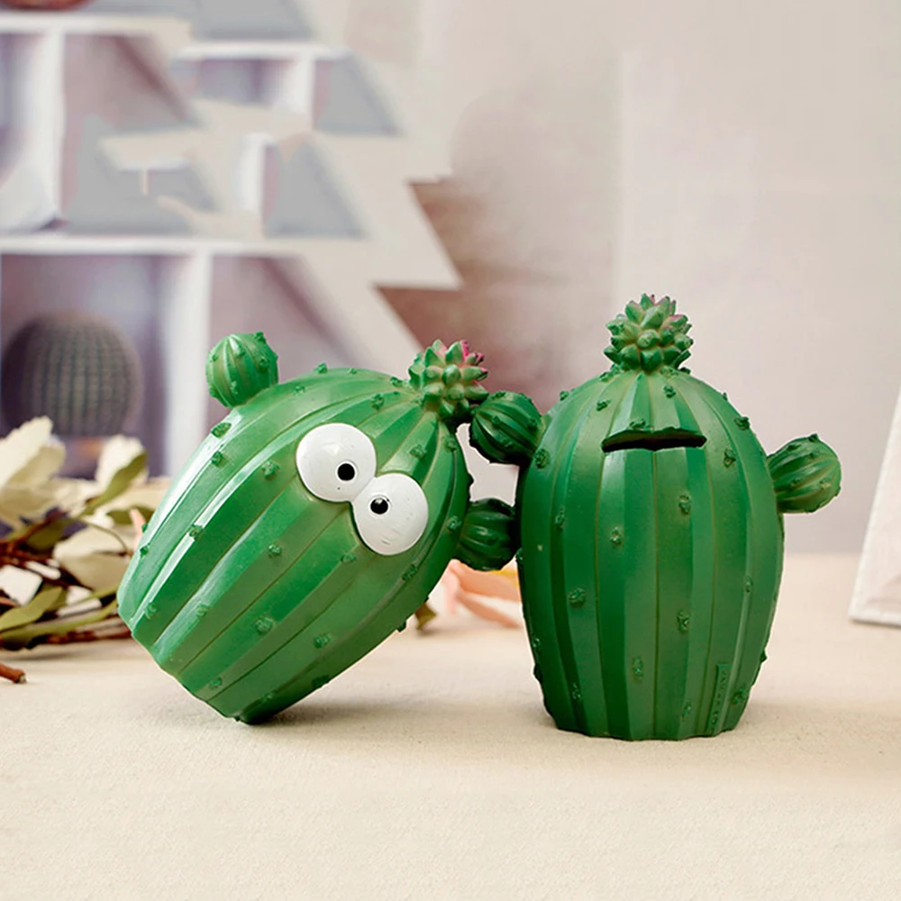 

Cute Cartoon Cactus Facial Expression Money Boxes Unique Fun Cactus Plant Resin Piggy Bank Creative Home Decoration F