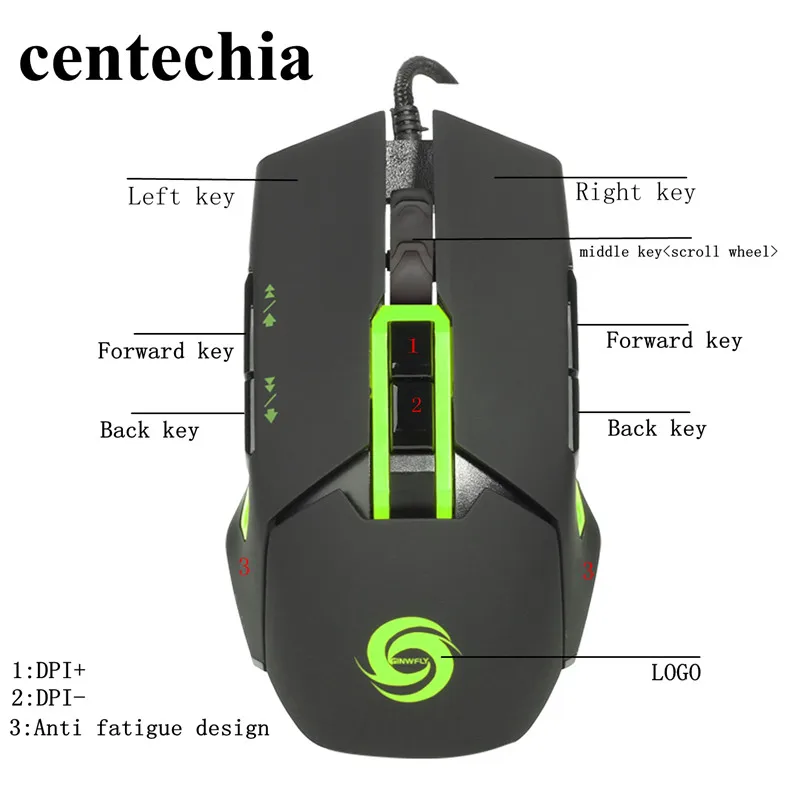 Centechia Проводная игровая мышь, подходит для левой и правой руки, 9 клавиш, 3500 dpi, инженерный дизайн, мыши для домашнего использования, ноутбука