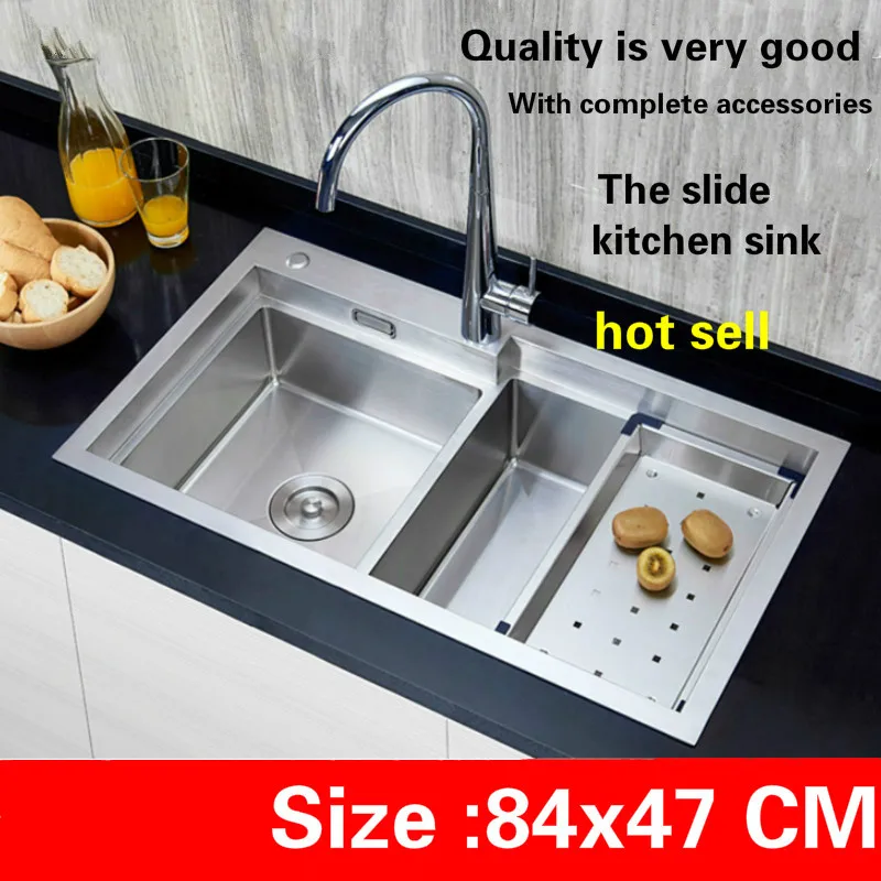 Free Shipping Highend Luxurious Big Kitchen Manual Sink Double Groove