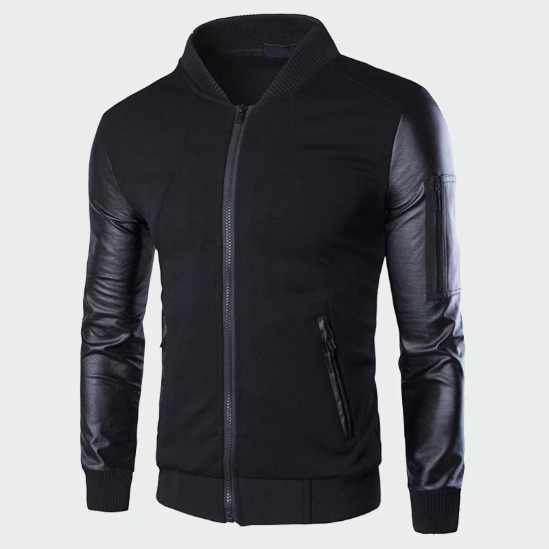 

Men's Jackets Spring Autumn Patchwork Leather Coats Casual Slim Fit Motorcycle Bomber Jacket Male Outerwear M-3XL ML023