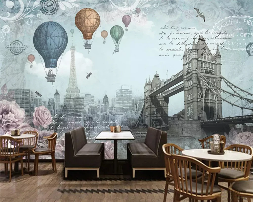 

beibehang Modern fashion high decorative painting wallpaper retro British wind hot air balloon background wall papers home decor