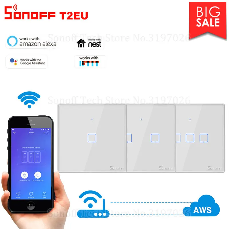 Смарт панель SONOFF T2 Wi Fi с 3 сетями|Модули для умного дома| |