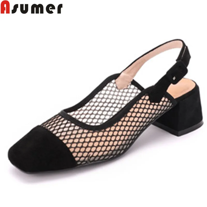 

ASUMER 2019 hot sale new summer new shoes woman square toe buckle slingback pumps women shoes mesh high heels shoes women