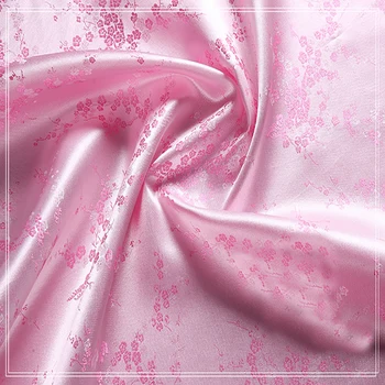 

High quality brocade jacquard polyester stretch white pink plum blossom fabric for patchwork tissue women dress felt by 100x90