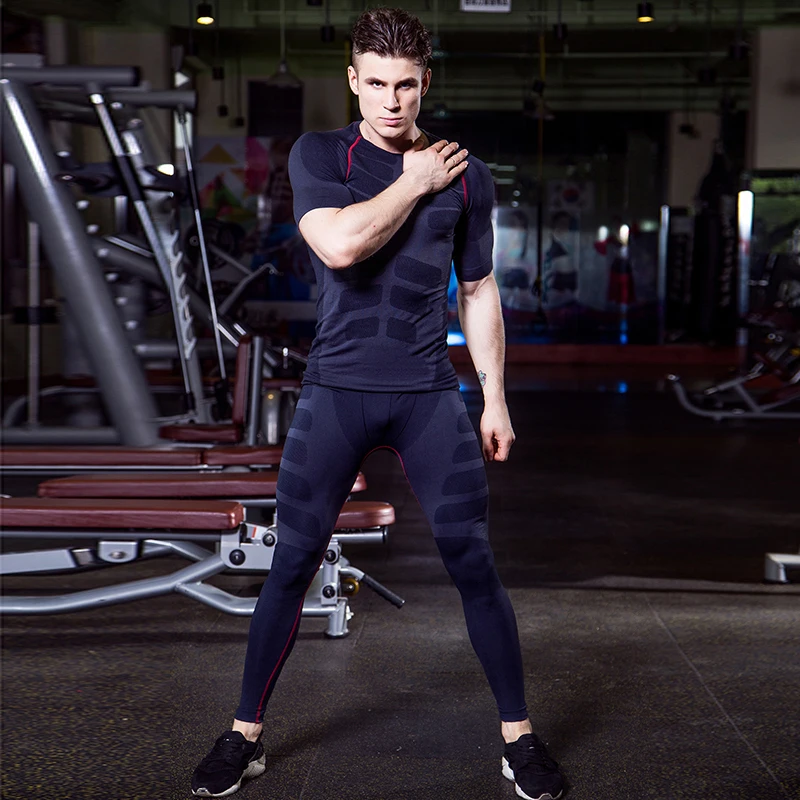 LoRun font b Mens b font Tracksuit Compression Sport Suit Fitness Gym Short Sleeves T font