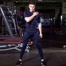 LoRun Mens’ Tracksuit Compression Sport Suit Fitness Gym Short Sleeves T Shirt Tops Sport Tight Long Pants Man Running Sets