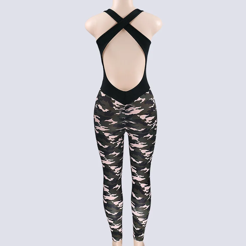 2018 New Arrival Fashion Women Skinny Jumpsuit military Print Jumpsuit Sleeveless Camouflage Jumpsuit Sexy Backless Rompers
