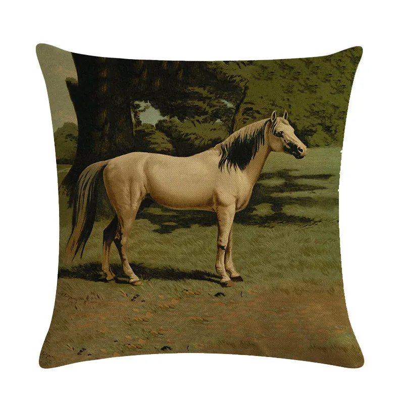 Retro Nostalgic Art Horse Cushion Cover Series Linen Hug Pillowcase Colorful Wild Style Decorative Household Items 45x45cm Retro Nostalgic Art Horse Cushion Cover Series Linen Hug Pillowcase Colorful Wild Style Decorative Household Items 45x45cm