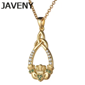 

925 Sterling Silver Fine Jewelry Green CZ Irish Wedding Bridal Keltic Knot Claddagh Pendant Necklaces for Women Birthday Gifts