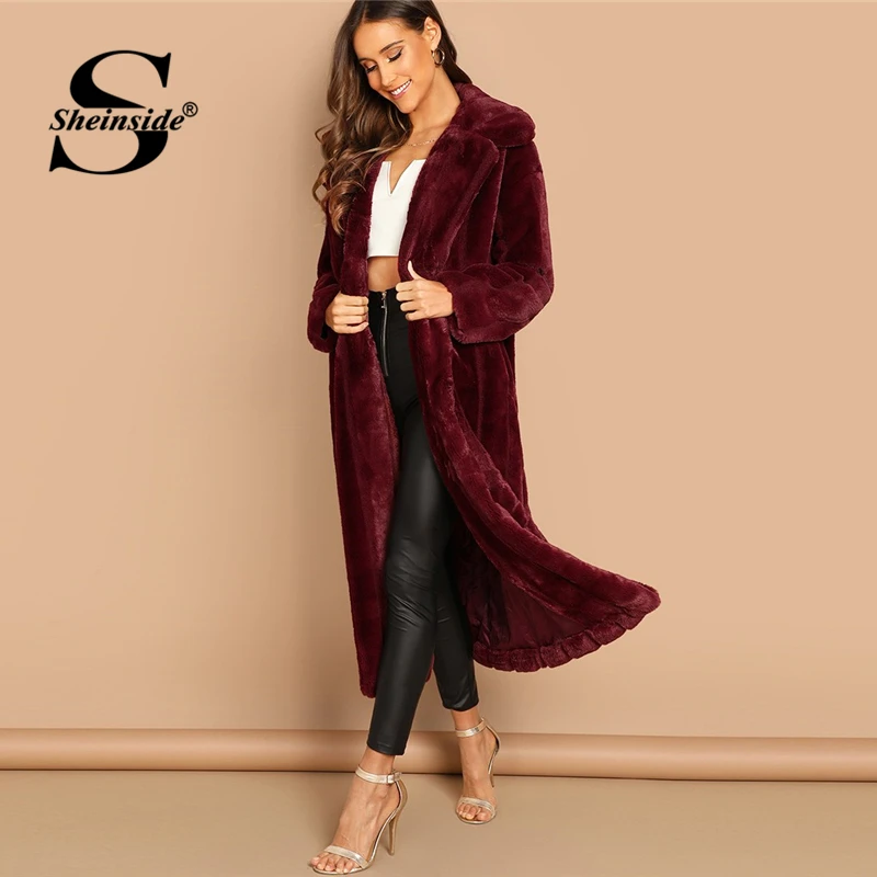 Goede Sheinside Bourgondi euml; Jassen En Jassen Vrouwen Open Voorzijde Solid Lange Jas Winter Jacket Womens Faux Fur Teddy Bovenkleding amp; Jassen