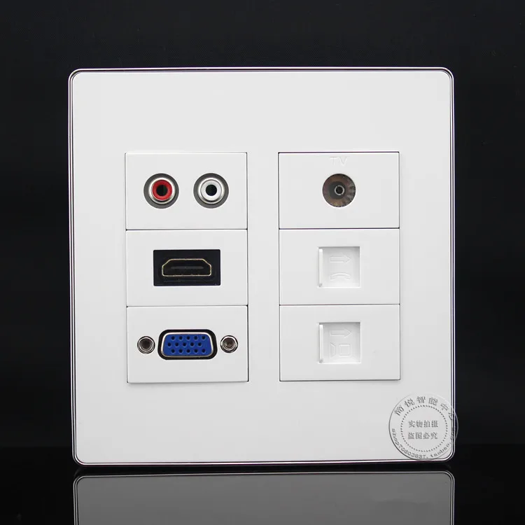 120MM Wall Socket Plate Network RJ45 Cat5e & TV & RJ11 Cat3 & RCA AV