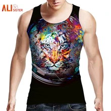 Alisister с обеих сторон 3D печать майка мужская красочная жилетка с тигром повседневные топы без рукавов майки Лето забавная футболка жилет