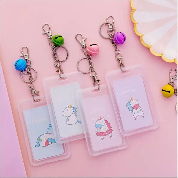 Мода Kawaii Мультфильм Единорог Обложка для автобусной карты чехол Брелок в виде