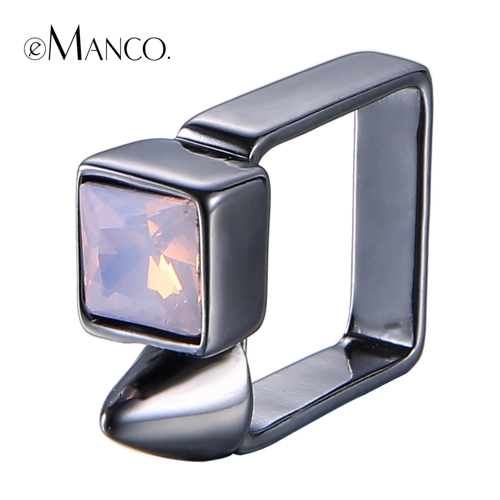 

eManco Crystal zinc alloy rings for women punk style 2016 square alloy rings tension setting anel feminino anillos