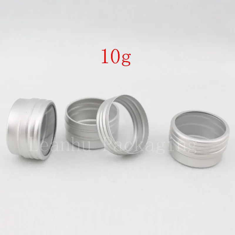 

10g X 50 Silver Aluminum Lip Balm Jar Container With Window Cap Sample Display Metal Bottle Solid Perfume Tin Makeup Powder Can