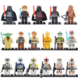 17 шт./лот Классический Star Wars Clone Trooper рисунок солдаты йода Дарт Вейдер люк C-3PO кубики на фигуру Чубакка Устанавливает Модель игрушки