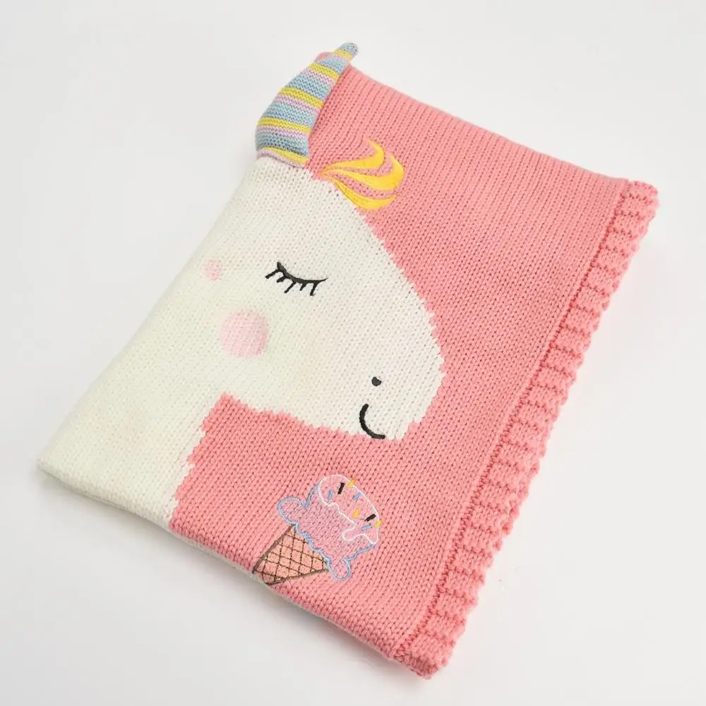 110*60 см детское вязаное одеяло с единорогом, детское мягкое теплое одеяло, вязаное крючком белье для коляски, одеяло для новорожденных - Цвет: C2