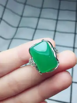

C50#925 silver inlaid natural chalcedony live ring, clean and bright