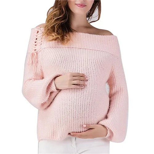 Puseky Одежда для беременных женщин пуловер свободные свитера Зимние Повседневные однотонные вязаные свитера с круглым вырезом зимние свитера для беременных - Цвет: Pink
