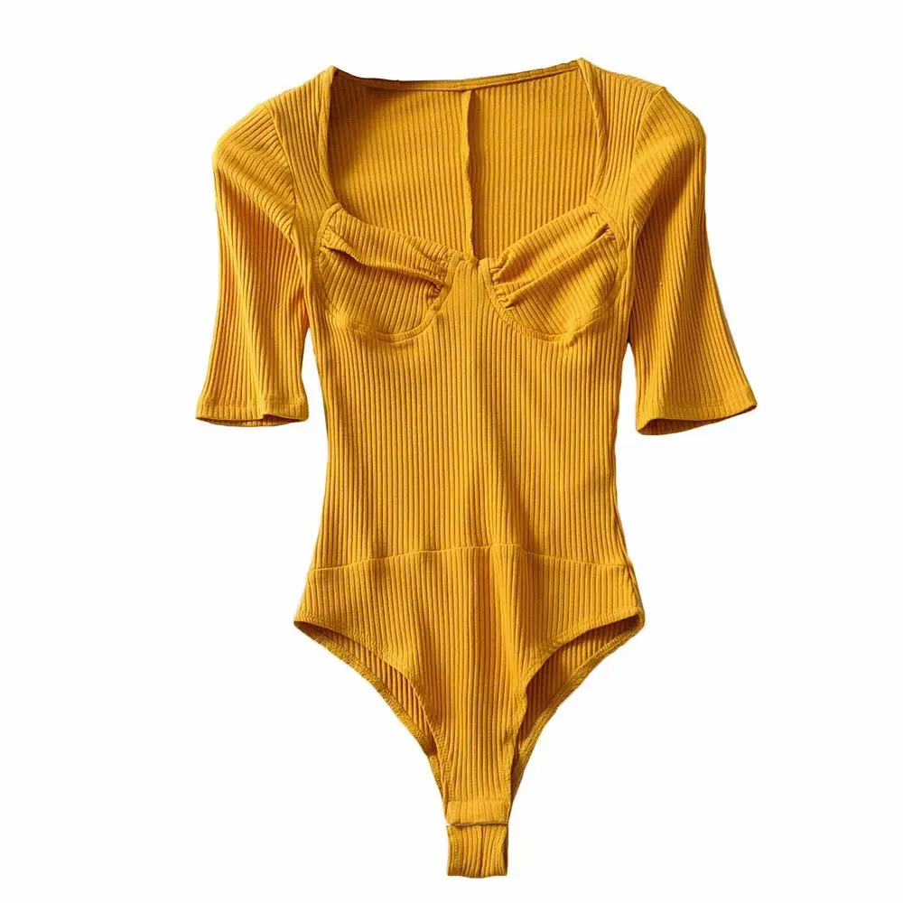 Short sleeve Yellow Сексуальный, структурный ребро, сексуальный боди, женский, красный, черный, белый Цельный боди, наряд, боди Mujer - Цвет: Short sleeve Yellow