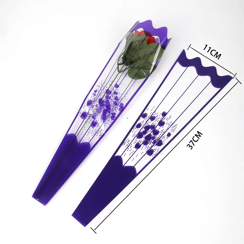100 шт прозрачный пластиковый подарочный пакет в форме конуса, упаковочный целофан в виде цветка, сумки для Дня Святого Валентина, украшения для свадебной вечеринки, букет роз - Цвет: Dark Purple