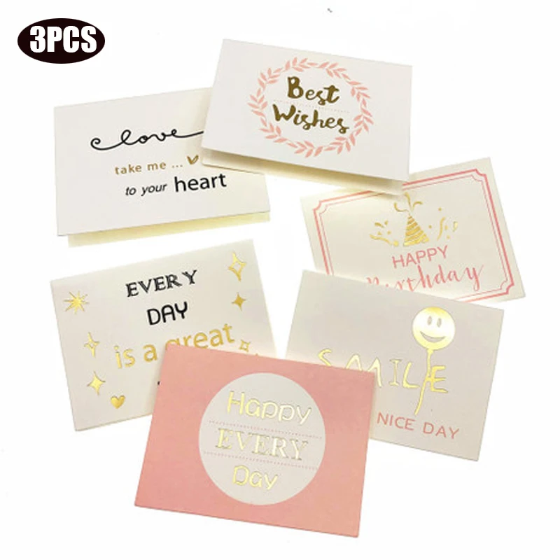 

3pcs home wedding party decoration happy birthday Invitation greeting cards gift small paper card thank you cards wich envelopes