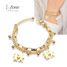 Модные многослойные цепочки для мальчиков и девочек, бусины золотистого цвета из нержавеющей стали, семейные браслеты для женщин, подарок для сестры, Прямая поставка