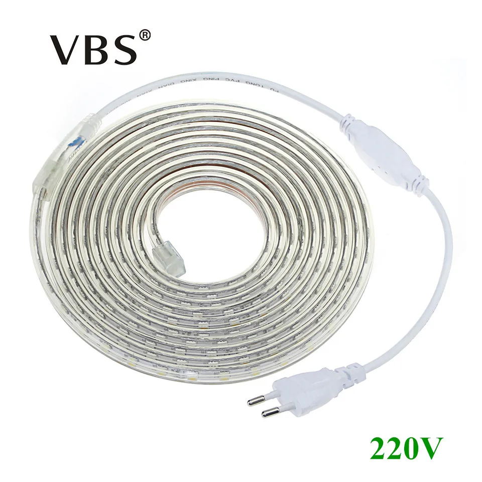 cheap 1Set AC 220V LED Strip Light 5050 SMD Waterproof Silicone Tube 1M 2M 3M 4M 5M 6M 7M 8M 9M 10M 15M 20M 60LEDs M + EU Power Plug