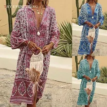 Red Floral Long Dress Vintage Women Summer Dress 2019 V Neck Print Casual Dresses Loose Blue Chiffon Maxi Beach Dress For Women Red Floral Long Dress Vintage Women Summer Dress 2019 V Neck Print Casual Dresses Loose Blue Chiffon Maxi Beach Dress For Women