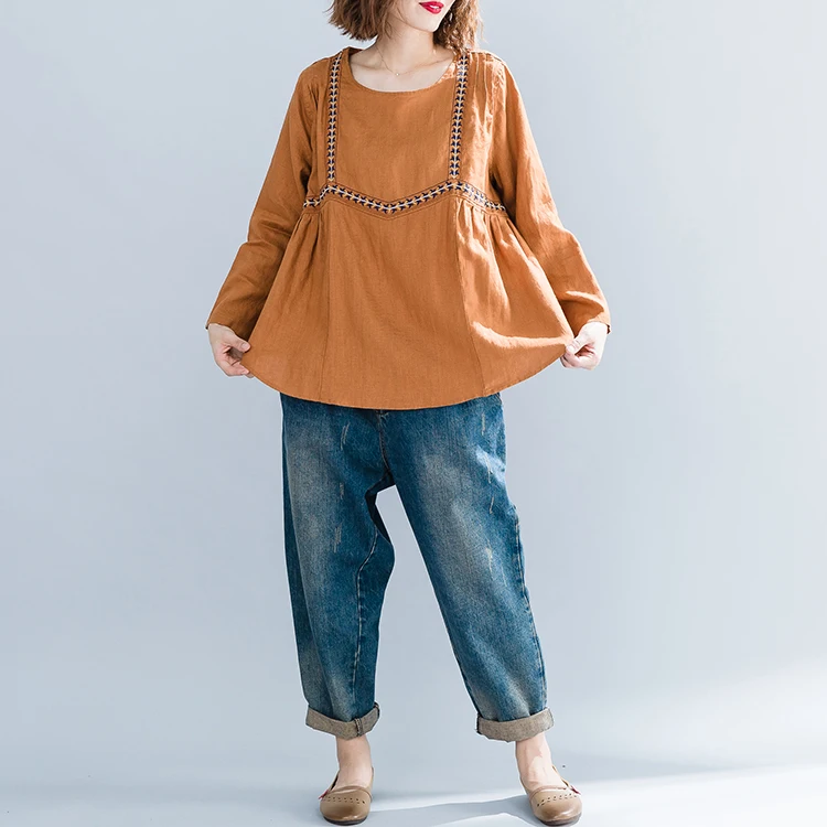 5XL 4XL 3XL плюс размер винтажные рубашки с вышивкой для женщин 2019 Новая мода