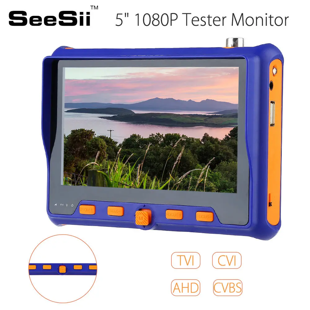 

SEESII 5" HD Tester Monitor TVI CVI AHD VGA CVBS 4in1 CCTV Security Camera Analog Video PTZ RS485 Control 2MP 12V