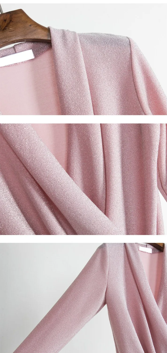 2018 spring new female blouses women's solid color deep V collar long sleeve shiny shirt women shirts