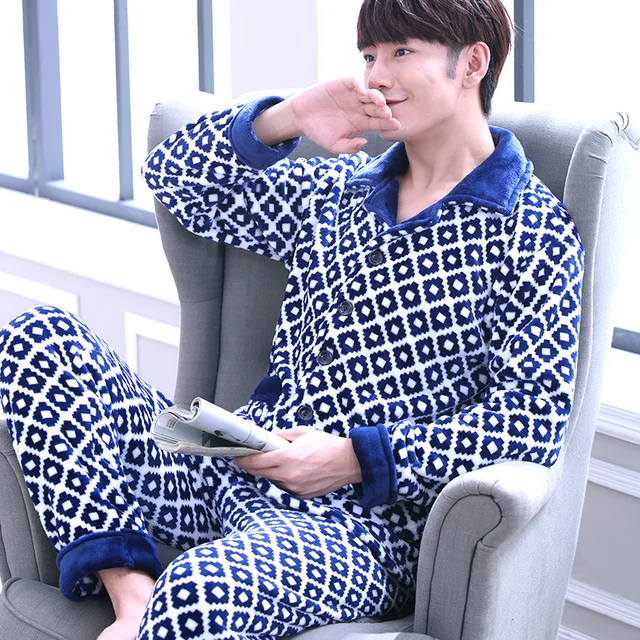 SusanDick 2017 Autumn Winter Coral Fleece Pajamas Men Thick Warm