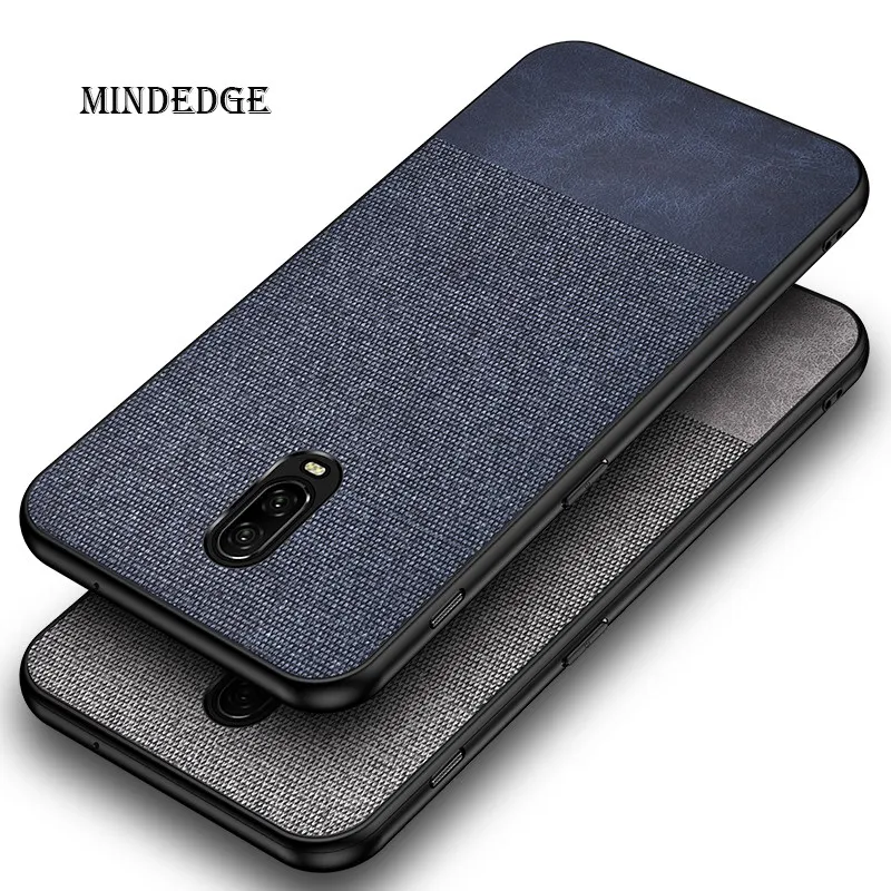 Кожаный чехол с текстурой ткани для One Plus 7 Pro силиконовый мягкой рамкой 6 T