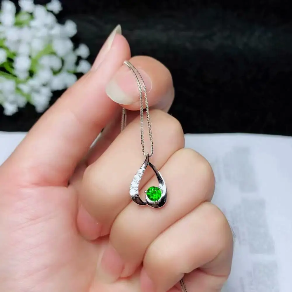 

New style clear green diopside gemstone pendant for necklace Real 925 silver surface gold plated Good Gift