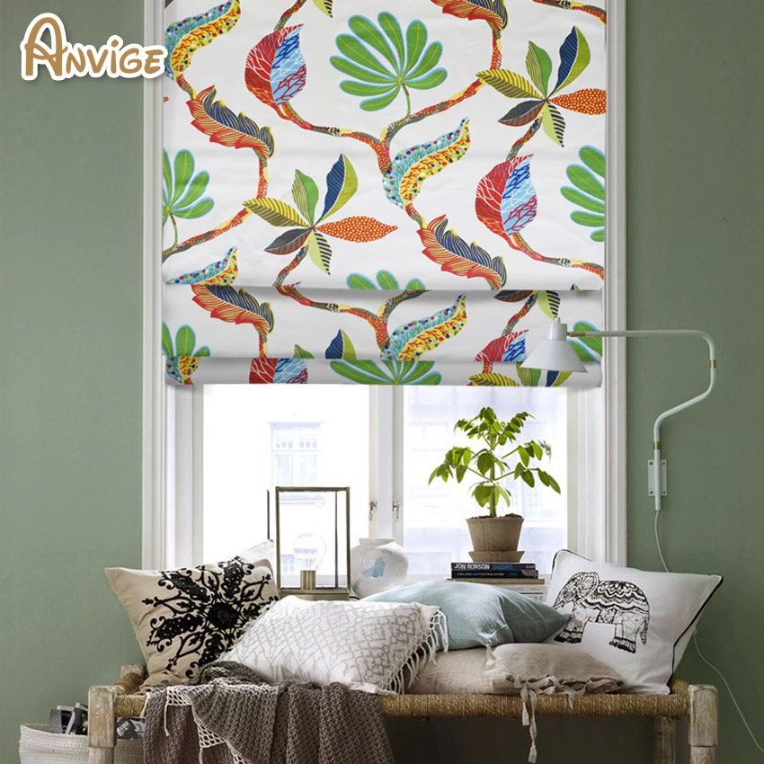 Pastoral Floral Printed Roman Shade Window Drapes (2)