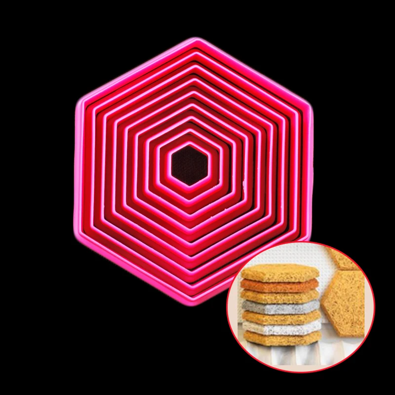 

9 Pc Per Set Child DIY Flat Edge Hexagon Shaped PP Plastic Fondant Biscuit Dough Cutter Tiramisu Mold Cookies Mould Pastry Tool
