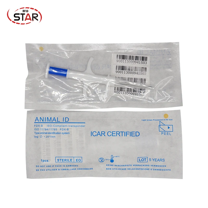 

20pcs/lot FDX-B Rfid Animal Microchip Dog Turtle sheep microchip Syringe injector 1.25*7mm 134.2KHz rfid pet syringe transponder