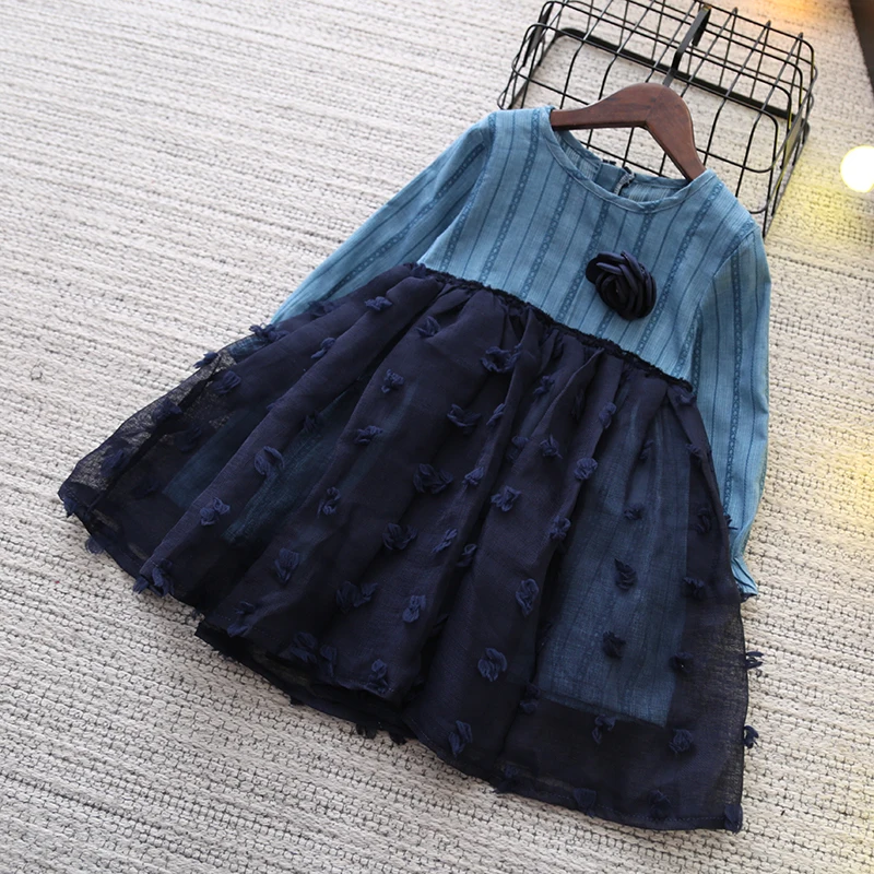 2017 Newest Spring Autumn Kids Girls Jacquard Weave Splicing Dress Girl Splice Lace Children Clothing Summer Tops | Детская одежда и