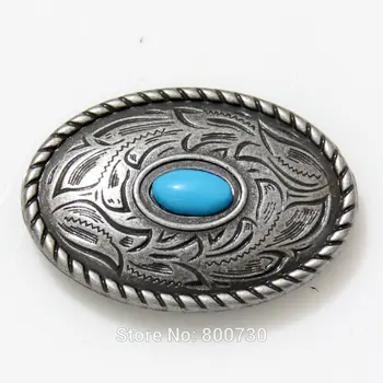 

(KB302) Wholesale 50pc Prairie Dust Oval Concho 1-7/16" x 1" (2.5 cm) Antique-Silver w/ Blue-Stone Leathercraft