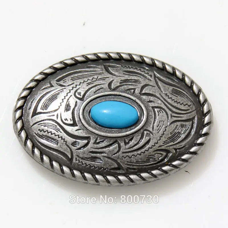 

(KB302) Wholesale 50pc Prairie Dust Oval Concho 1-7/16" x 1" (2.5 cm) Antique-Silver w/ Blue-Stone Leathercraft